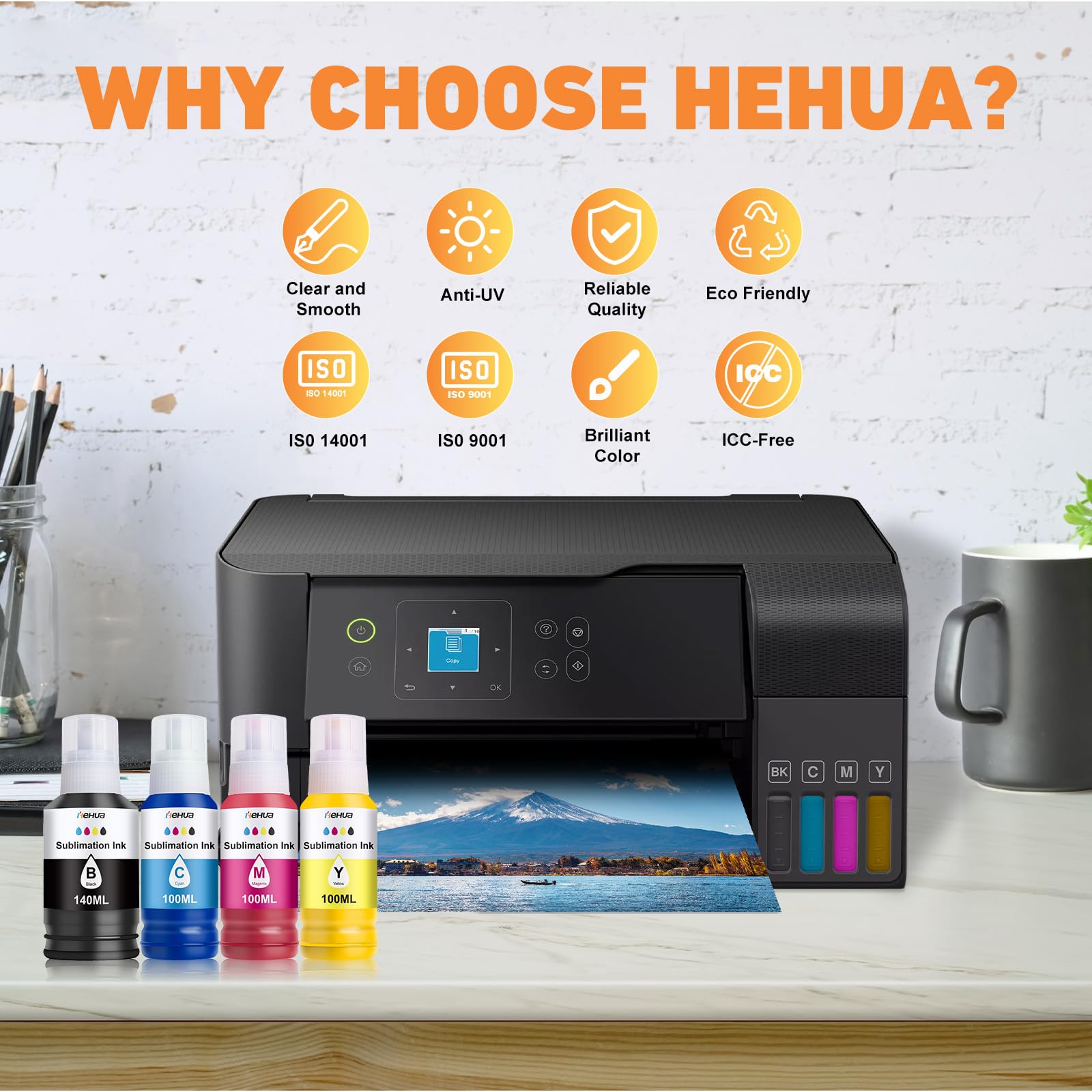 hehua 440ML Atramentu Sublimacyjnego Kompatybilny z Epson Sublimacyjnego | Kompatybilny z ET-2810 ET-2820 ET-2830 ET-2815 ET-4810 ET-2850 ET-2856 2870 4800 do Koszulek Termotransferowych