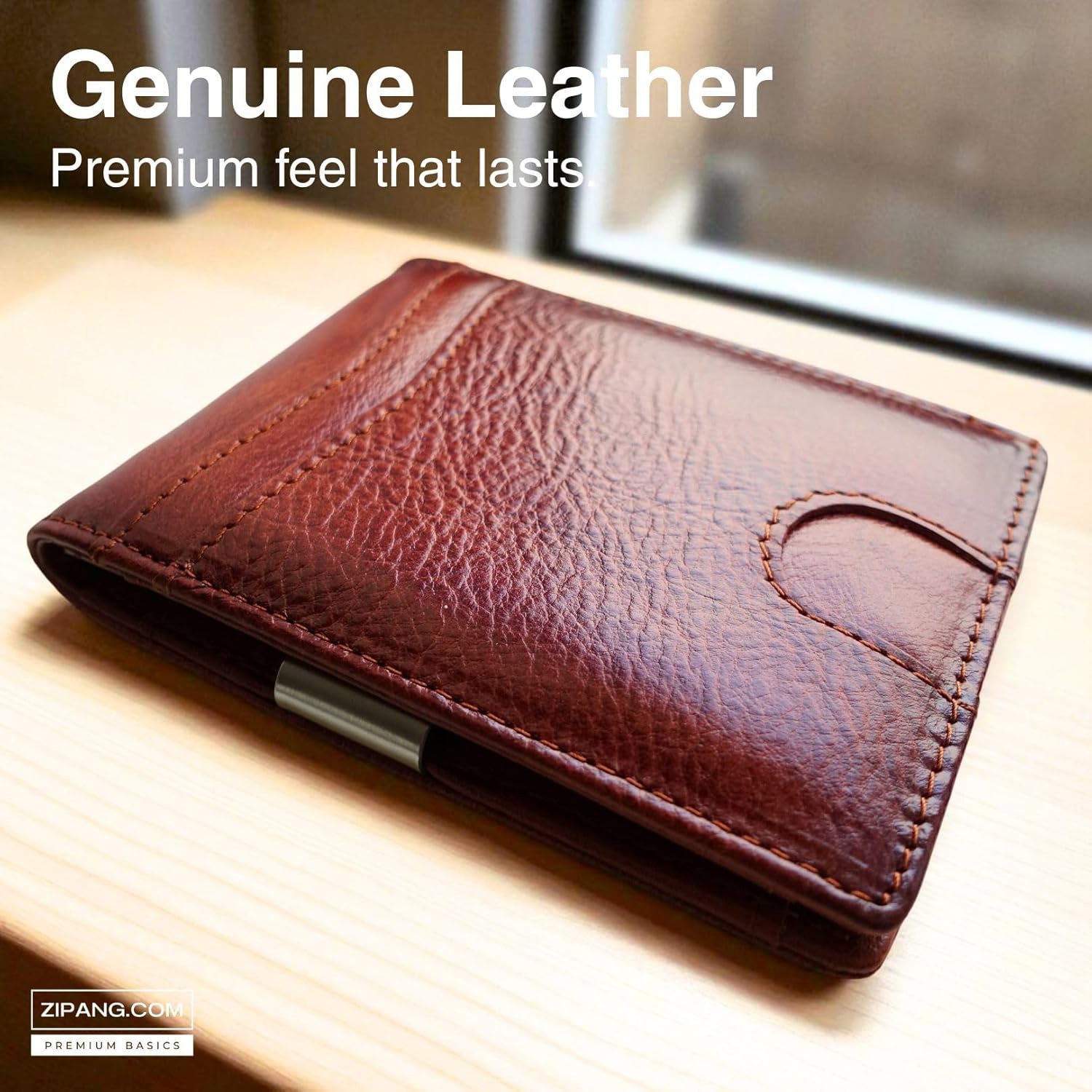 Money Clip Leather Wallet - RFID-Blocking Slim Minimalist Bifold Card Holder with ID Window, Birthday Gift for Men (Onyx Black) - Image 6