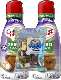 Candy Freezer Liquid Coffee Creamer Ͼ◎ʄʄɛɛ-ʍαƚɛ Rich & Creamy Flavor Sugar Free 32 Fl oz. Pack of 2 (Two) Bottles Includes Freeze Dried Ice Cream Bites (Sweet Creme Italian Zero Sugar) - Candy