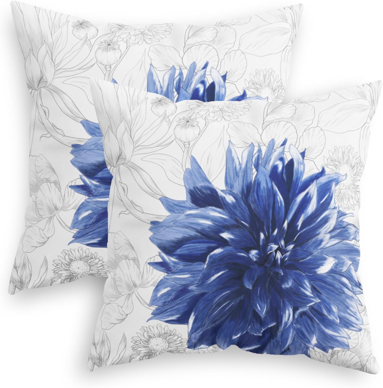 CaliTime Throw Pillow Covers Decorative 22 X 22 Inches Pack of 2 Cozy Fleece Colorful Dahlia Flower Simple Strokes Flora Background Cushion Cases for Couch Bed Sofa Farmhouse Decoration Teal Grey