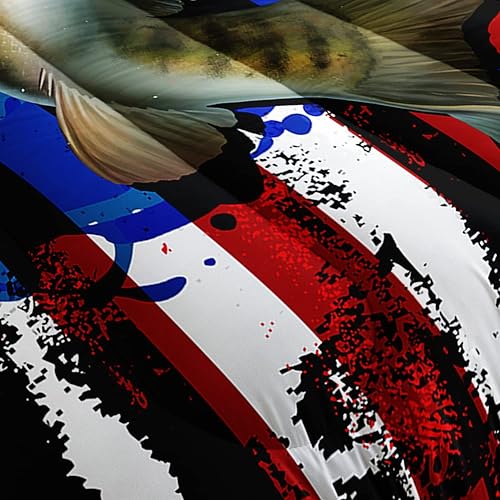 Miniatura 5 de HOSIMA Juego de edredón de pesca de lucio grande, juego de cama de caza y pesca con patrón de bandera estadounidense de lucio, tamaño individual