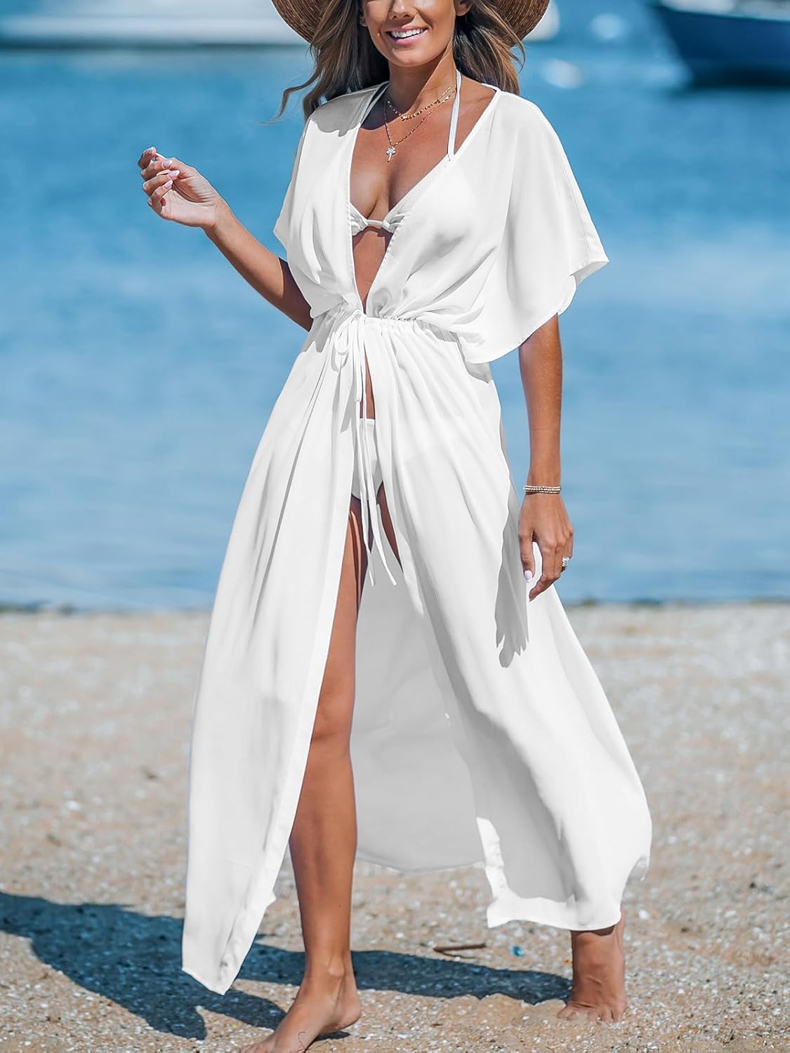 CUPSHE Kimono Swimsuit Coverup for Women Open Front Striped Maxi Cardigan Beach Cover Up - Image 3