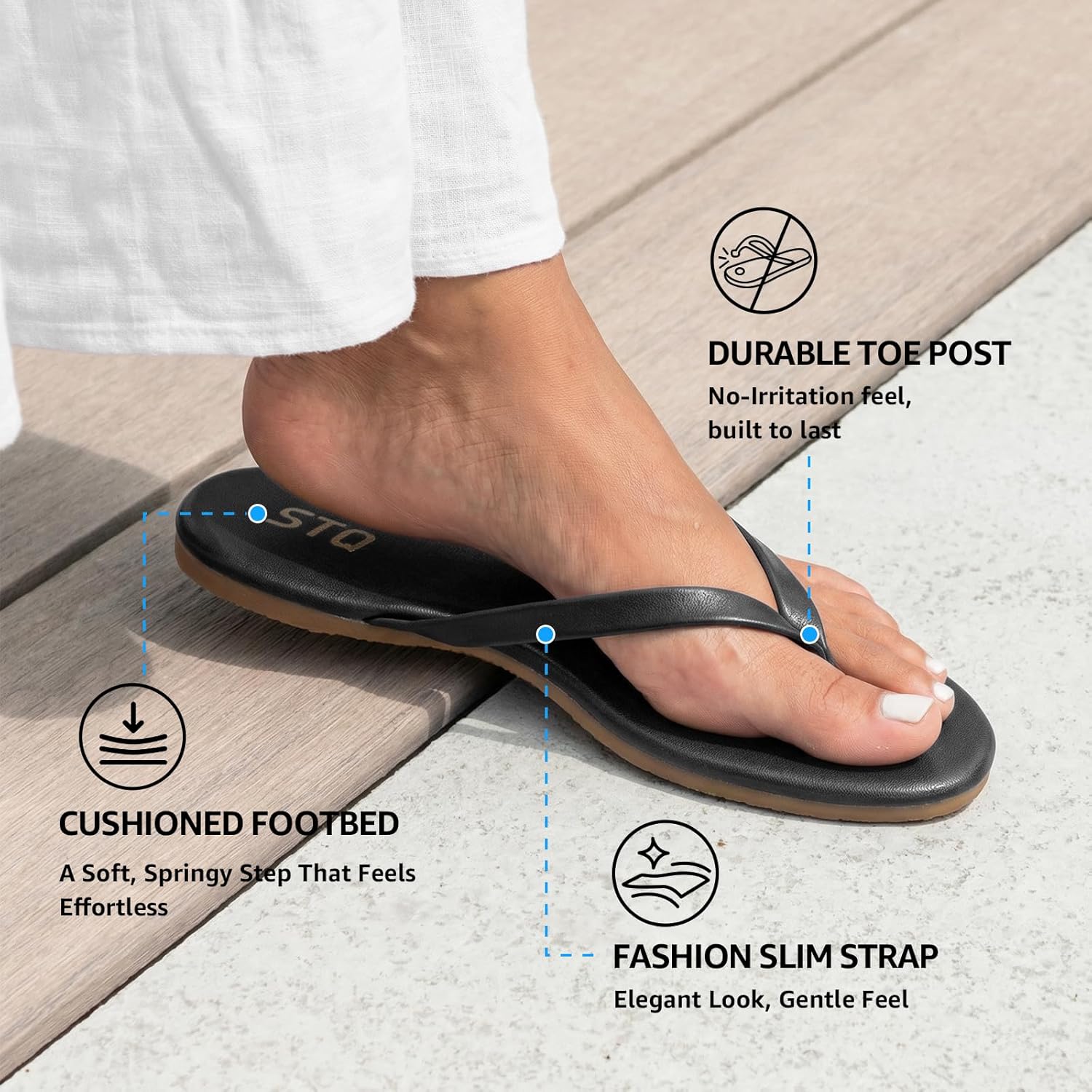STQ Women's Flip Flops with Arch Support, Comfortable Vegan Leather Flat Thong Sandals for Travel, City Walk, Events, Commute & Every Day Wear - Image 5