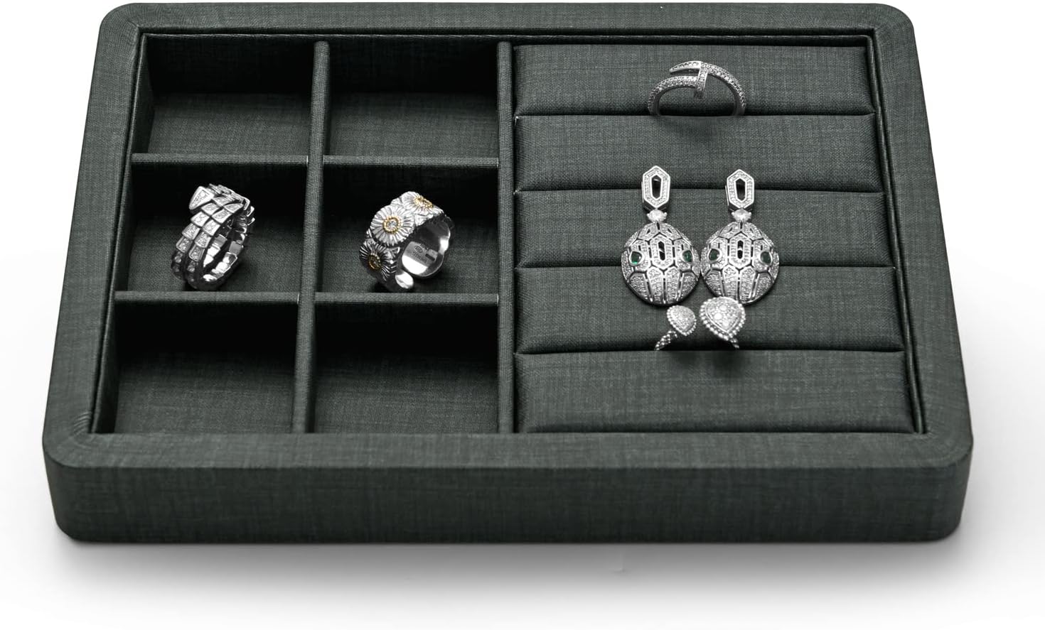 Woodten Jewelry Display Storage Box Ring Earrings Tray