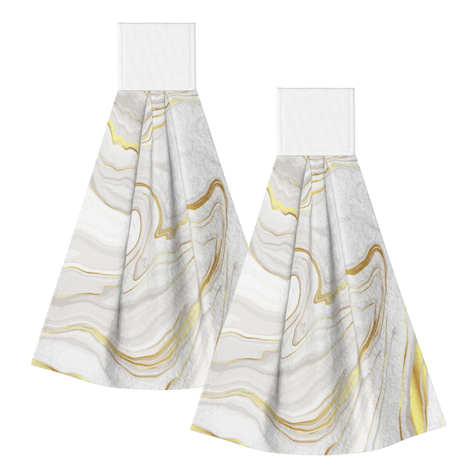 DOPKLNA Marble White, 2 Pcs Hanging Coral Fiber Hand Towels for Bathroom, Absorbent Kitchen Towels