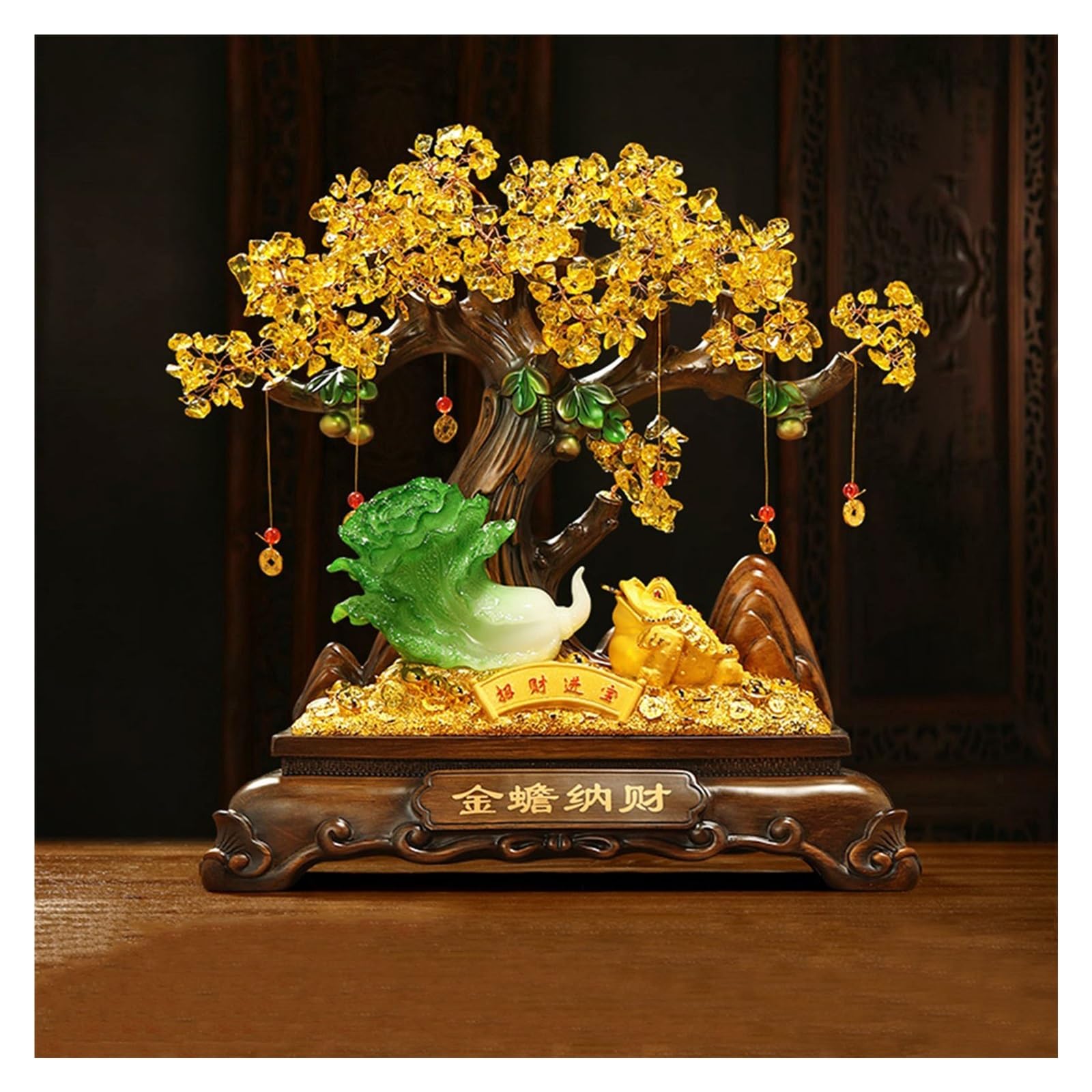Árbol de cristal/Árbol del dinero Árbol de la riqueza de cristal, decoración de Feng Shui, adorno de repollo de jade de imitación de la fortuna de las cuatro estaciones, árbol de cristal de sapo de la