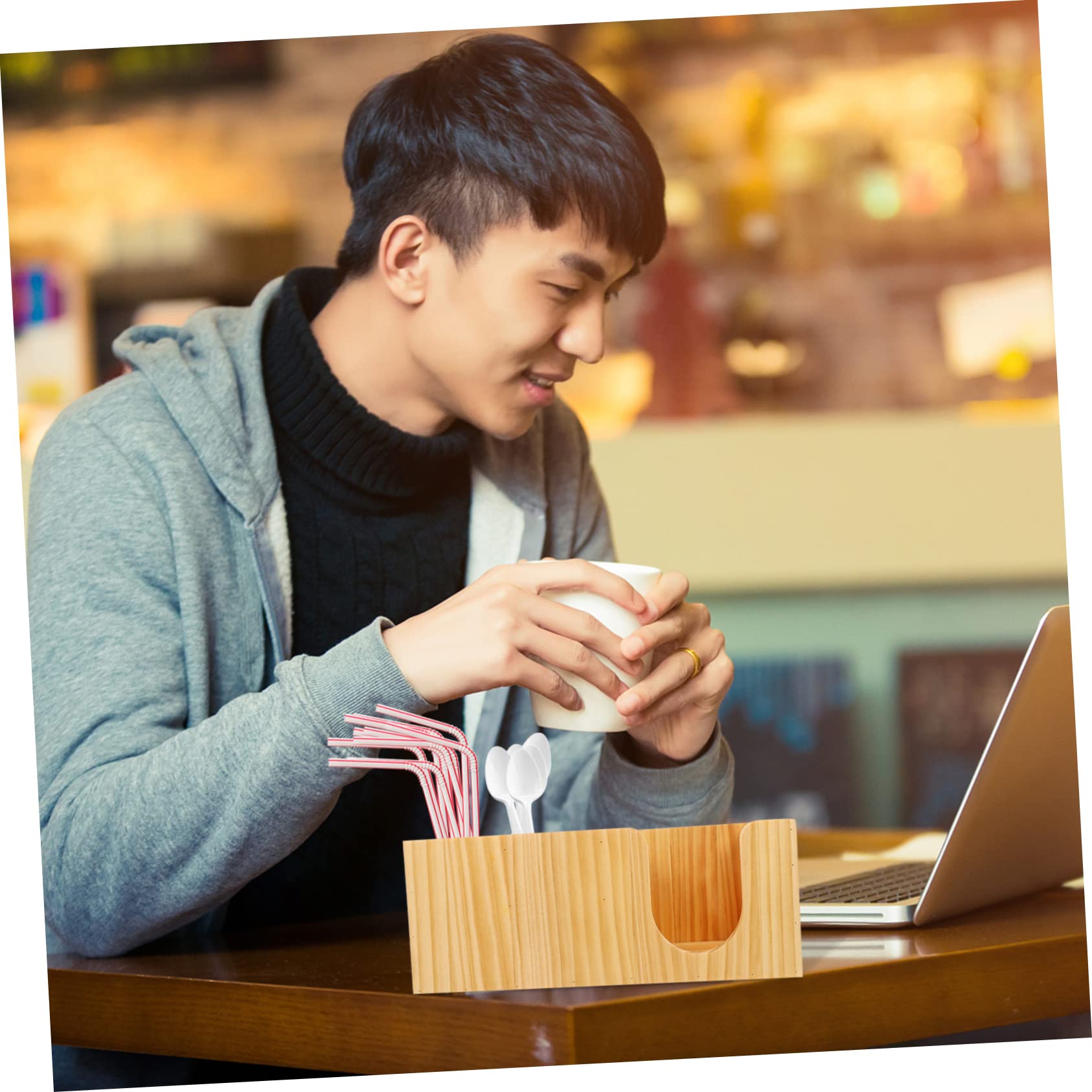 Cabilock Organizer Aufbewahrungsbox Kaffeebar mit Fächern zur Aufbewahrung von Kaffeezubehör und Tee Einfacher Stil Beige für Kaffeestation Am Tresen