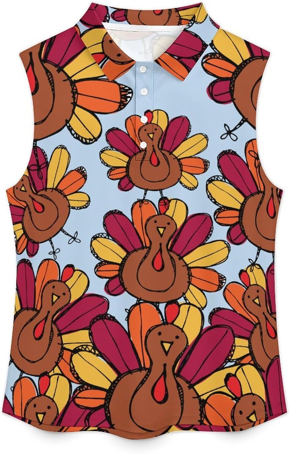 Cute Thanksgiving Turkey Women's Golf Shirt Sleeveless Polo Shirts Tank Tops Blouses Tennis T-Shirts Casual