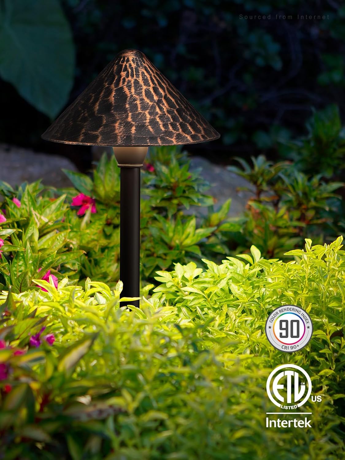 LEONLITE LED Low Voltage Landscape Path Light, 3W 12-24V AC/DC, Pathway Lighting Wired, Outdoor Light for Yard Lawn, ETL CRI90+ Unique Vintage Golden Texture, Aluminum, 3000K Warm White, Pack of 4