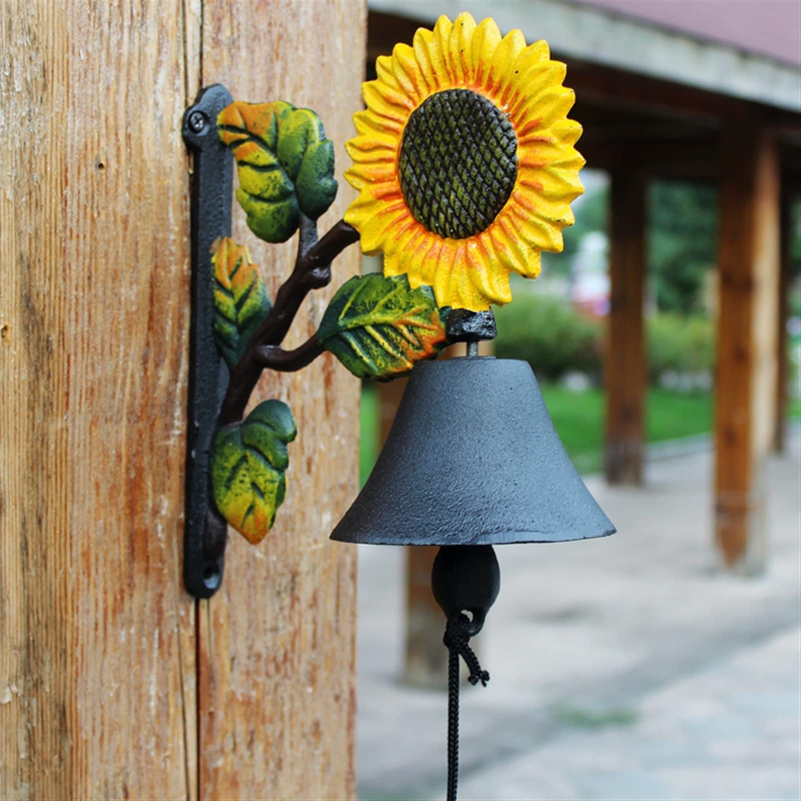 doorbell, Wall Hanging Doorbell Sun Flower Cast Iron Hand Cranking Bell Painted