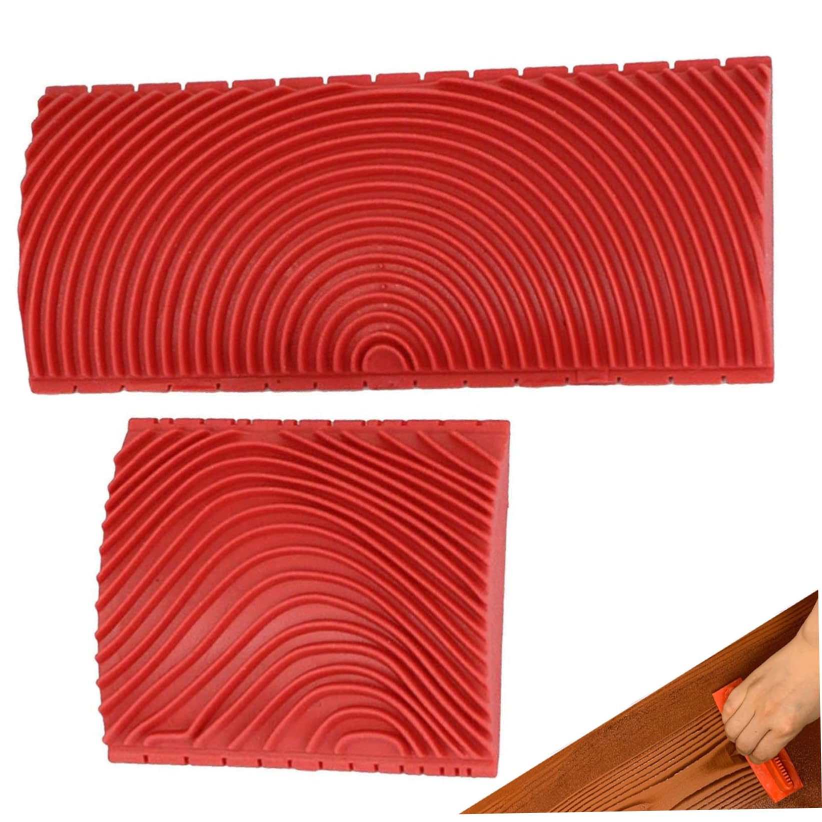 Wood Grain Tool 2Pcs/Set Rubber Wood Graining Tool with Handle on Back DIY Woodgrain Paint for Wall Floor Furniture Craft Art