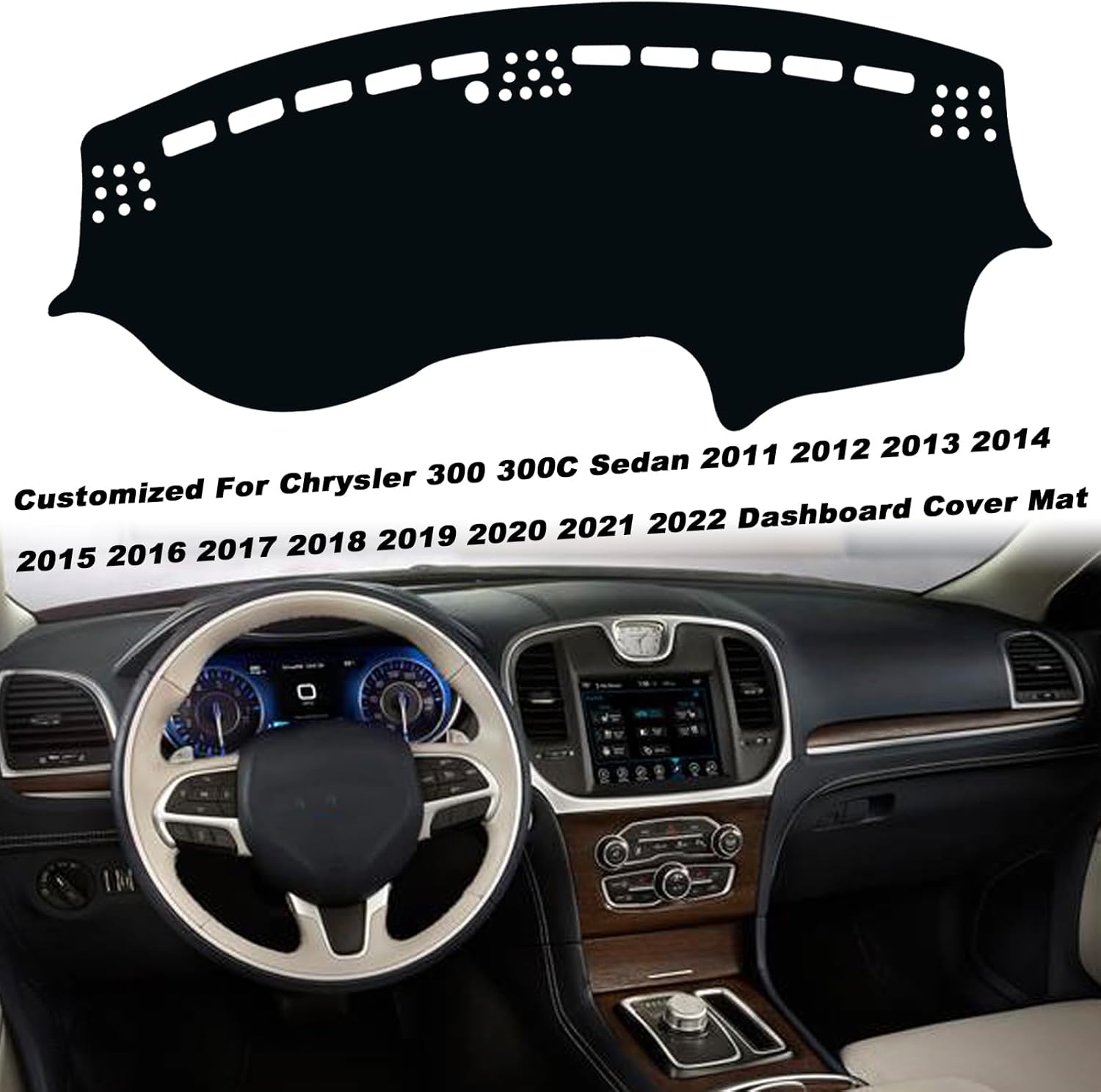 Dash Mat Cover Interior Dashboard Protection pad Compatible with Chrysler 300 300C Sedan 2011-2023 Dashboard Cover Pad Carpet Protector (Black Trim)