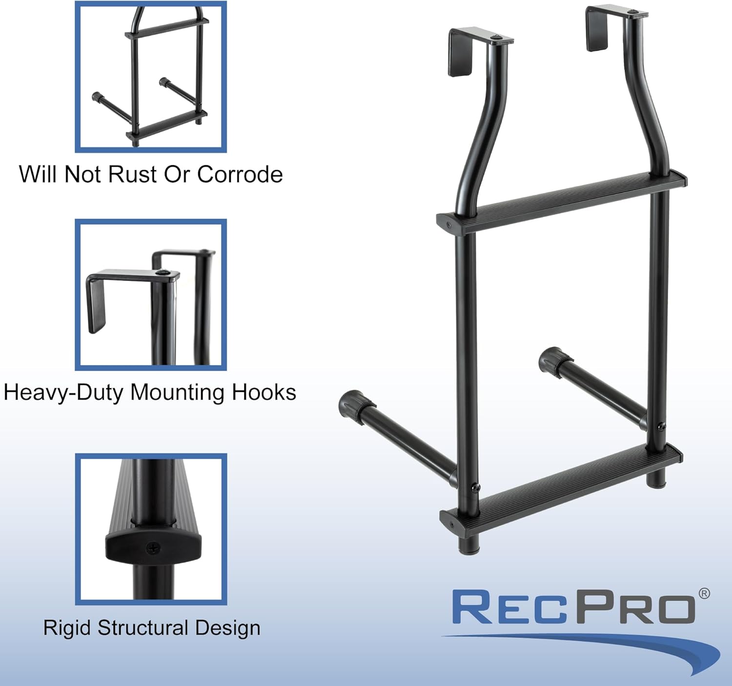 RecPro Universal RV Ladder Extension for RV Exterior Ladders | 2 Step 25" Tall (Black)