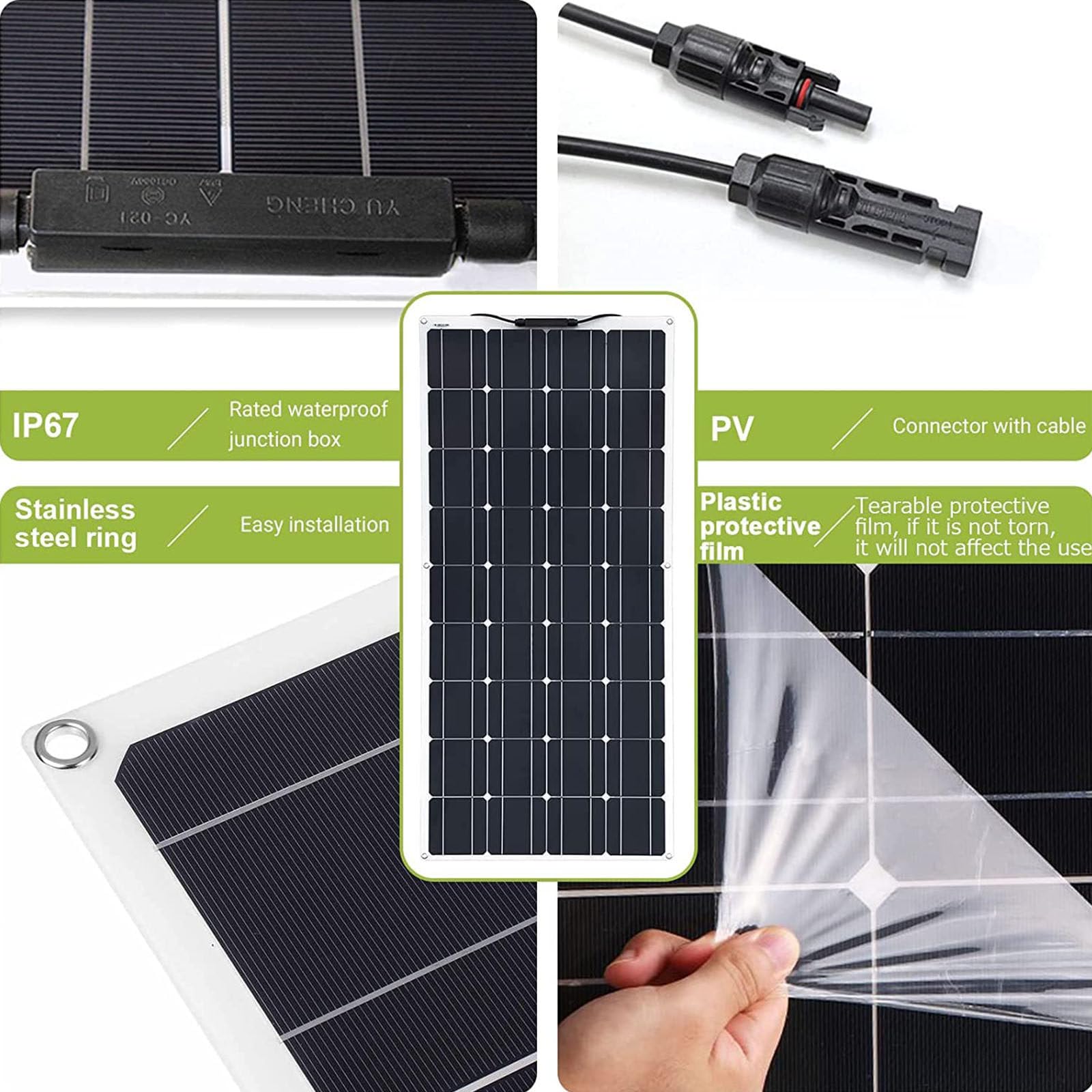 Kit de panel solar flexible de 150 W, 200 W, 300 W, 400 W y 520 W para casas rodantes, paneles solares, paneles solares Renogy, embarcaciones y superficies irregulares: panel solar monocristalino +