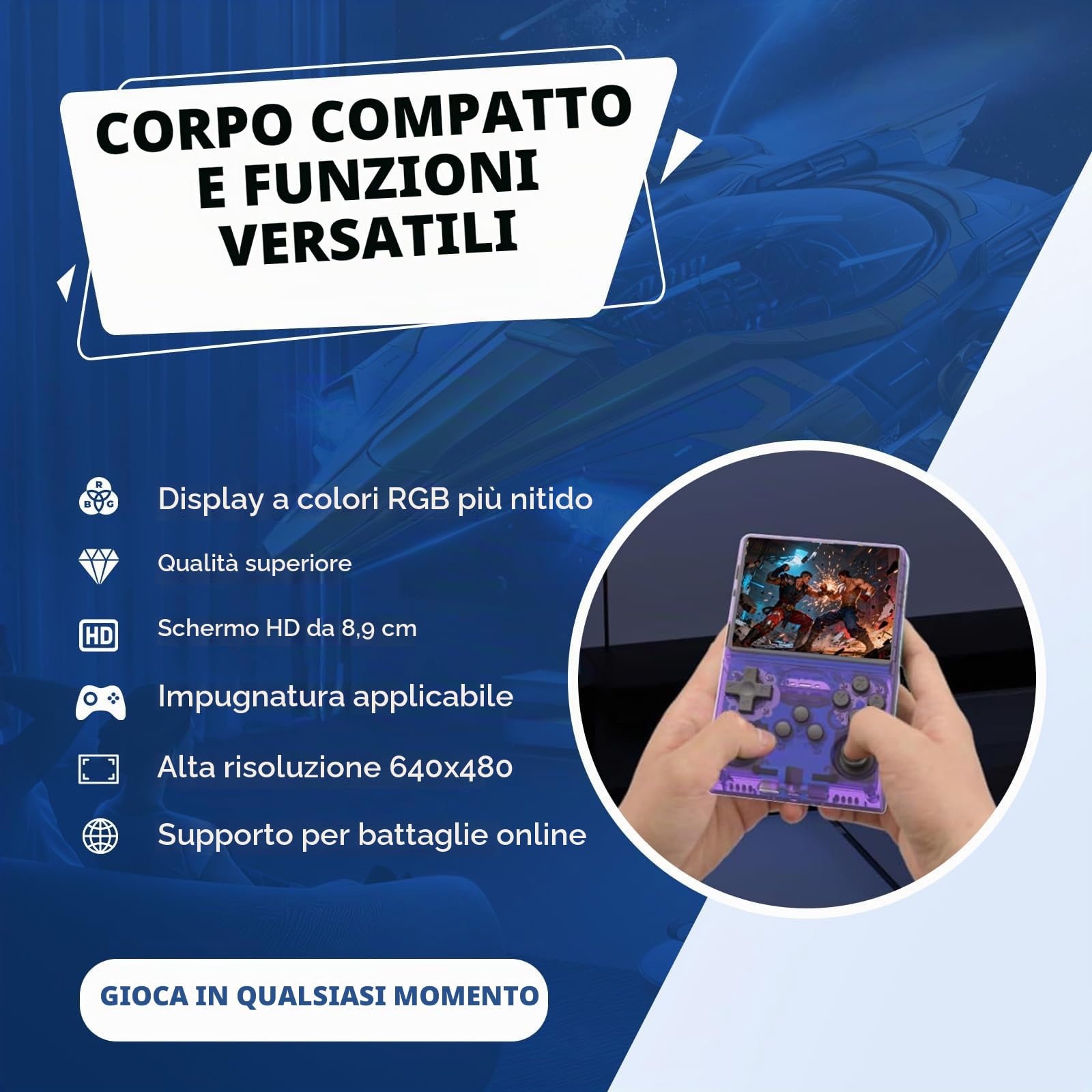 R36S Console di gioco portatile retrò, oltre 20.000 giochi classici, lettore video tascabile portatile con schermo HD da 3,5 pollici, schermo open source Linux System (viola)