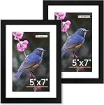 FIXSMITH 5x7 Ensemble de cadres d'images 2, Cadre photo avec HD Plexiglass, Images d'affichage 4x6 avec Mat ou 5x7 Sans collage de cadres multi-images Mat pour Tabletop ou Wall Display, Noir