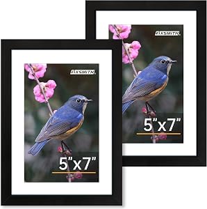 FIXSMITH 5x7 Picture Frame Set of 2, Photo Frame with HD Plexiglass, Display Pictures 4x6 with Mat or 5x7 Without Mat Multi Picture Frames Collage for Tabletop or Wall Display, Black