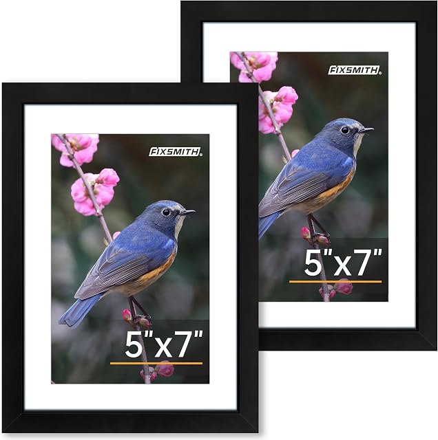 FIXSMITH 5x7 Ensemble de cadres d'images 2, Cadre photo avec HD Plexiglass, Images d'affichage 4x6 avec Mat ou 5x7 Sans collage de cadres multi-images Mat pour Tabletop ou Wall Display, Noir