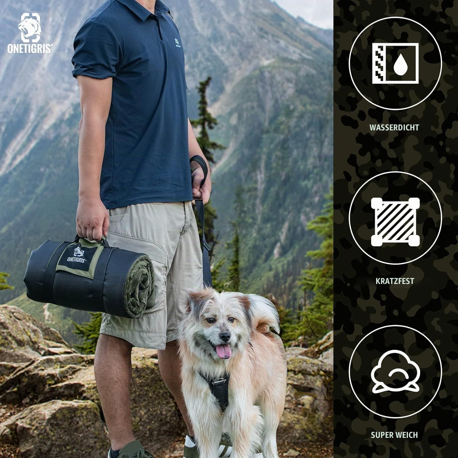 OneTigris Hundedecke 110cm*68cm, Verdickung Samt Hundematte mit Rutschfester Sohle, Velvet Hundebett für Große & Mittelgroße Hunde Reise Camping Outdoor, Reversibel und Tragbar Händewaschen