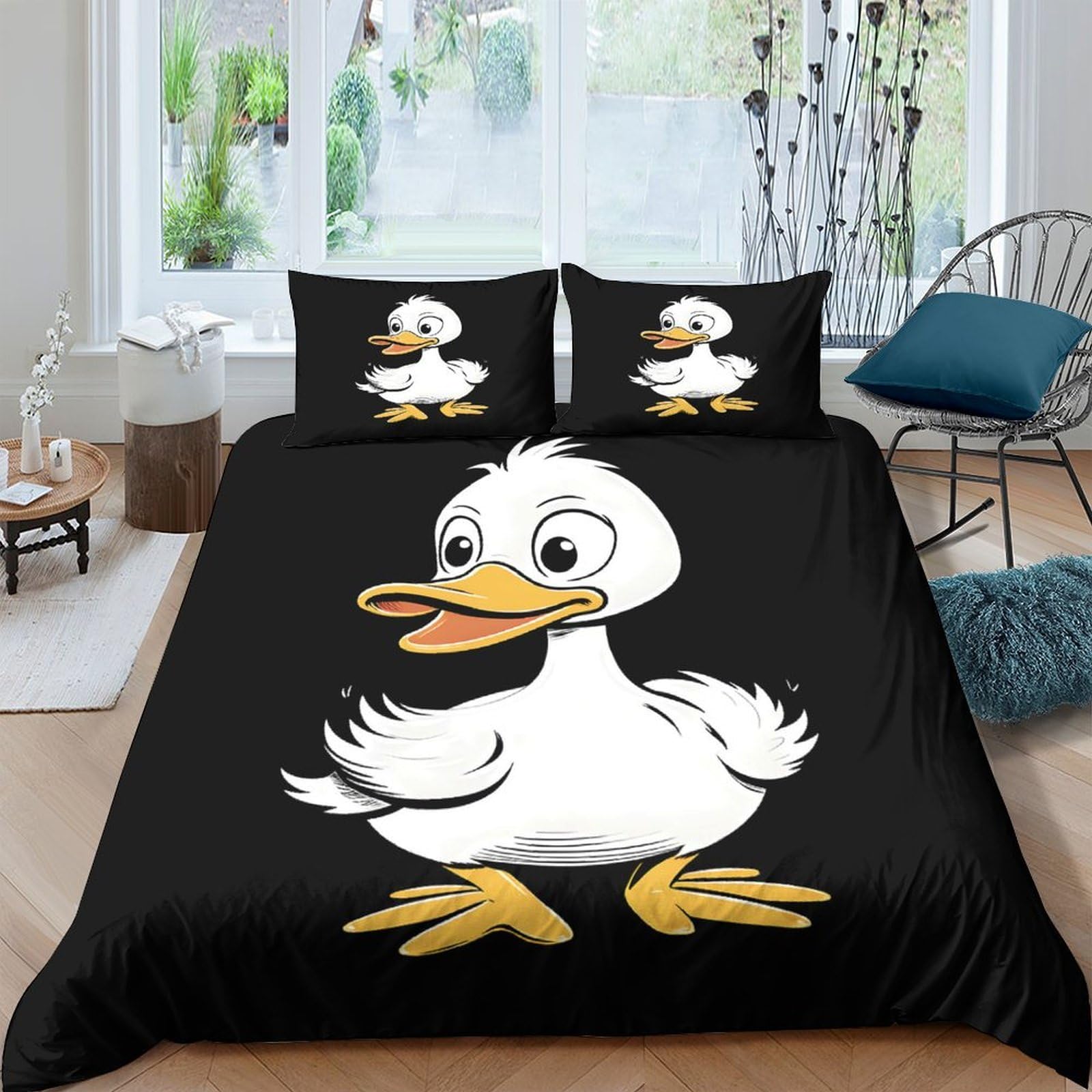 Ctjqhvkz Style-5 3D Printed Cartoon Duck Fitted Sheet Microfiber Soft Black Bed Cover For Bedroom Guest Room Mattress Protection Single（135X200cm）