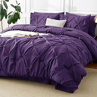 CozyLux Queen Comforter Set Purple, 7 Pieces Pintuck Bed in A Bag, Premi...