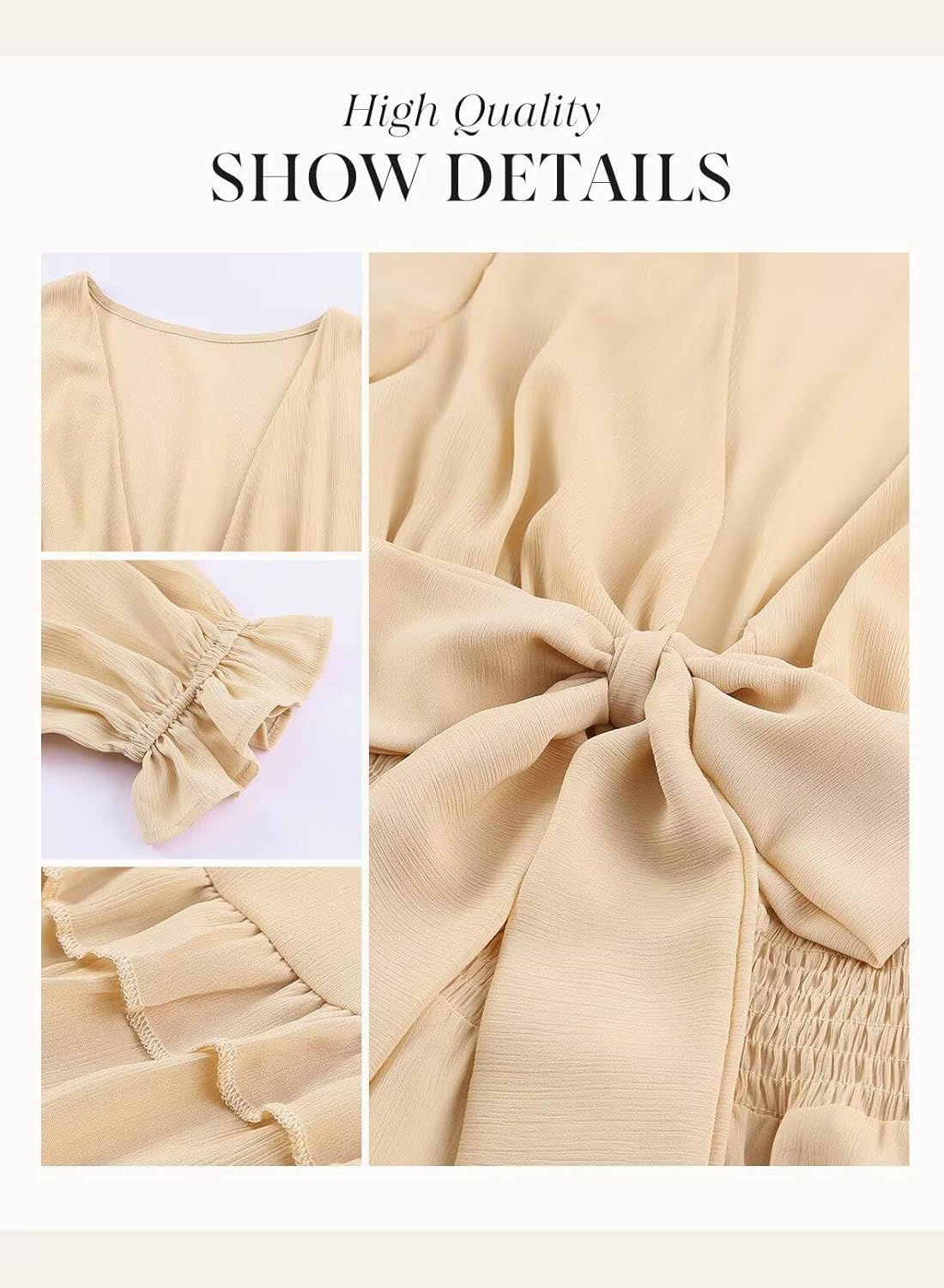 Dokotoo Womens Casual Spring Fall 2025 Deep V Neck Knotted Tiered Chiffon Elegant Mini Short Swing Skater Dresses - Image 5