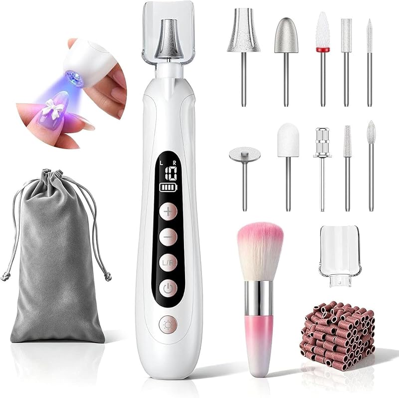 Lima de uñas eléctrica, amoladora de uñas inalámbrica para uñas gruesas y callos, taladro de uñas recargable para manicura y pedicura con LCD y lámpara, regalos para mujeres, hombres y personas mayores