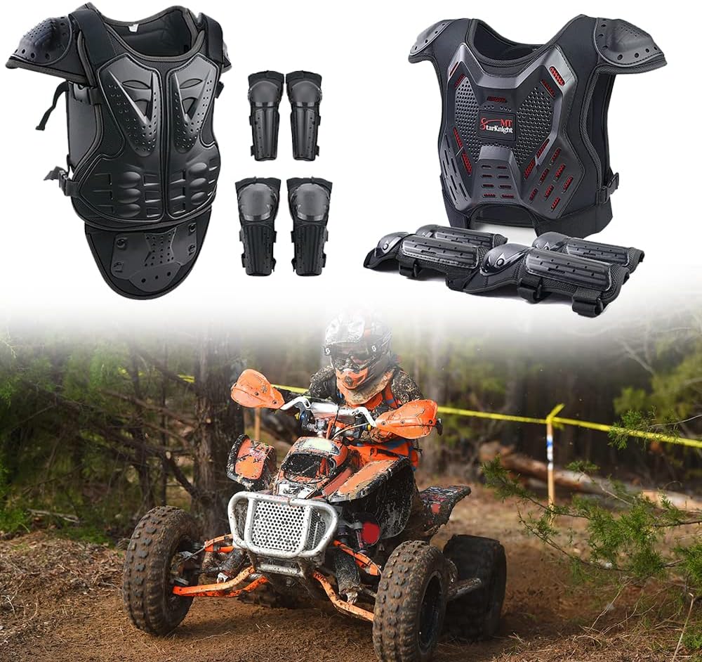 StarknightMT 2 Sets Kids Dirt Bike Gear, Protective PE Shell Pad with Foam Inner Layer, Easy Adjust for 3-10 Year Old Children