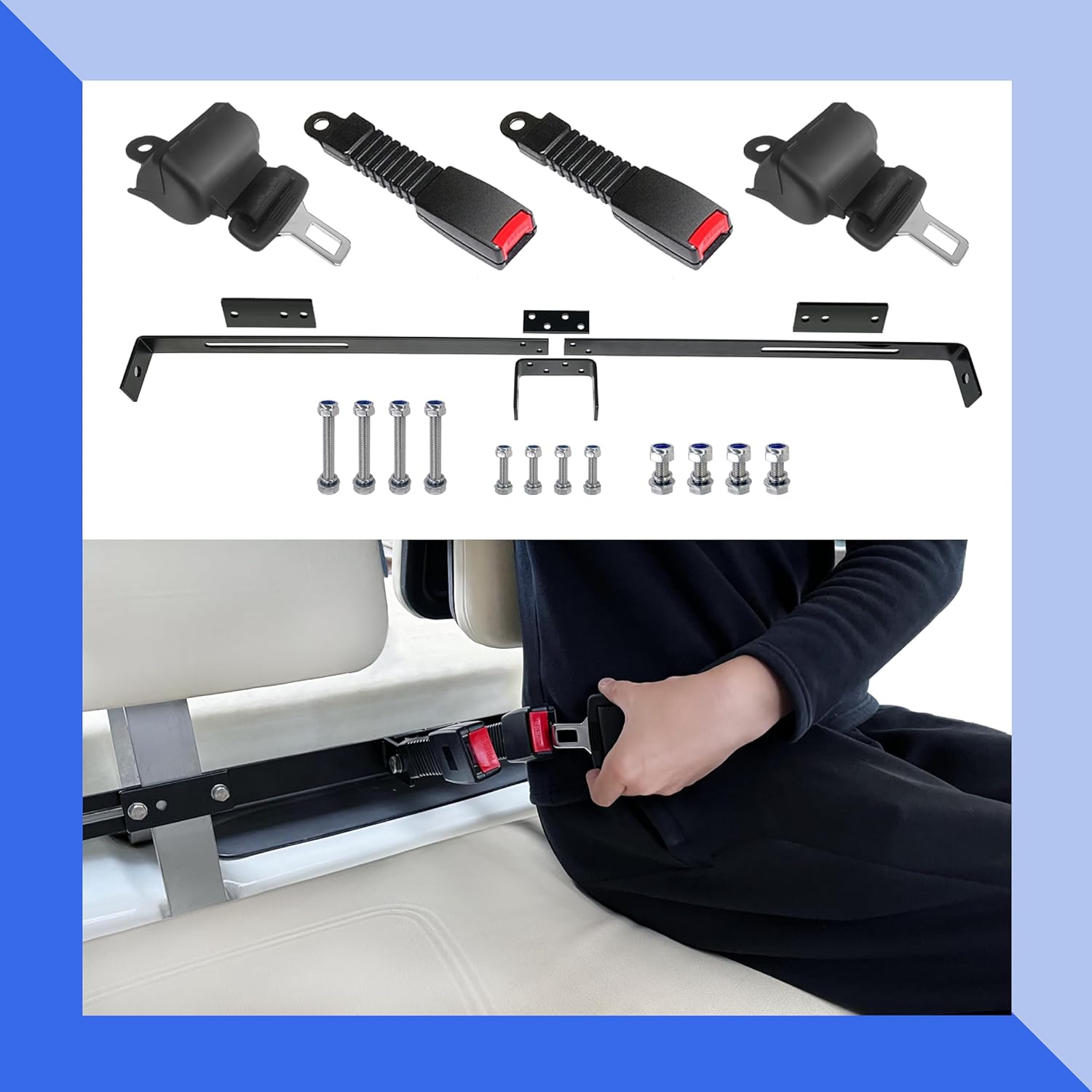 Universal Golf Cart Retractable 2 Passenger 42" Seat Belts with Bracket Kit for Yamaha Club Car DS Precedent EZGO TXT RXV