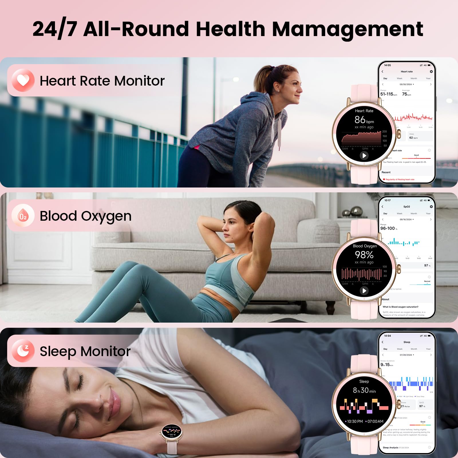 Reloj Inteligente Mujer, 1.27" HD Smartwatch Mujer con Llamadas Bluetooth, 2026 Smart Watch con Pulsómetro/Monitor de Sueño/Podómetro, IP68 Pulsera Actividad con 110+ Modos Deportivos para Android iOS — view 5