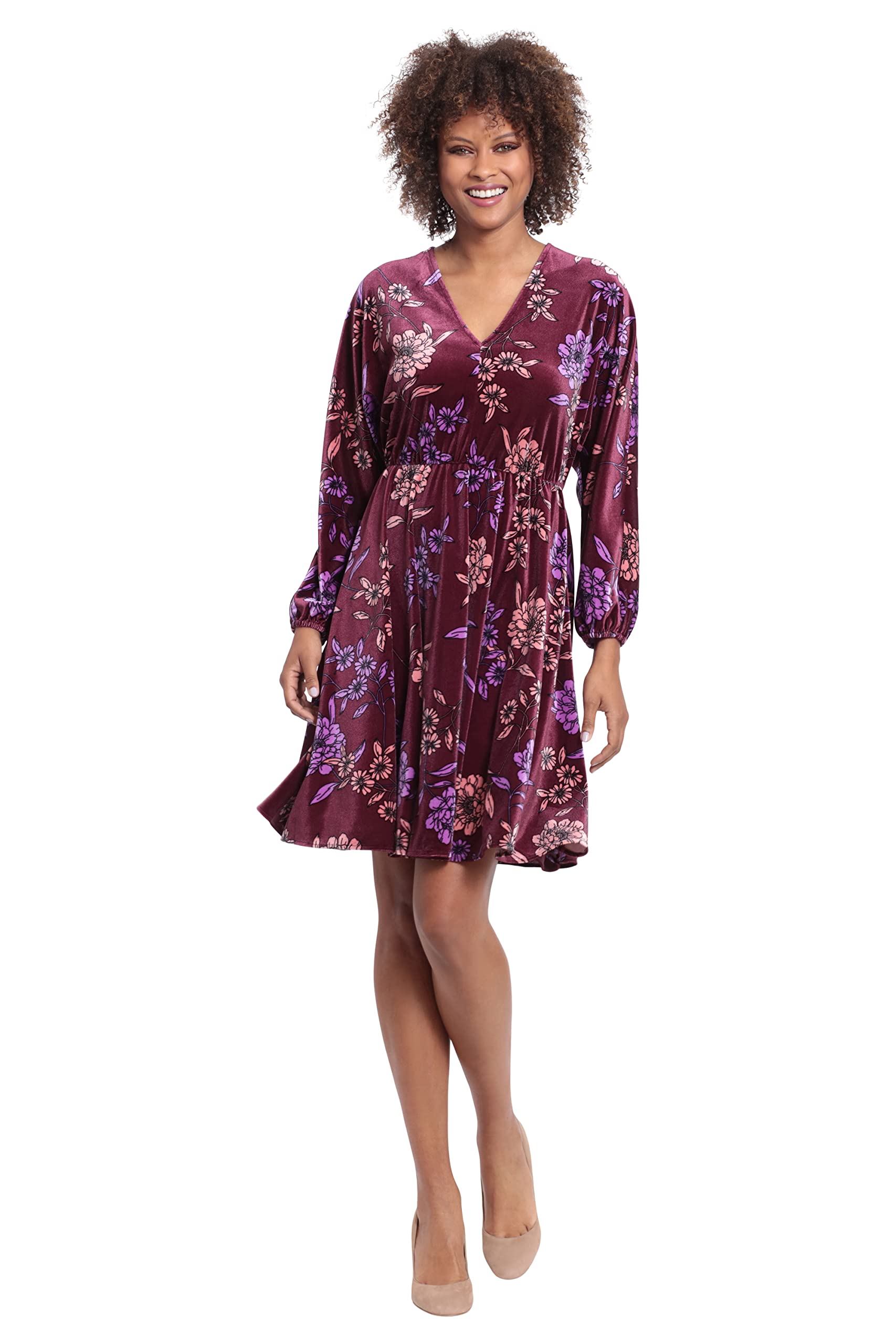 London Times Womens Long Sleeve V-Neck Dress