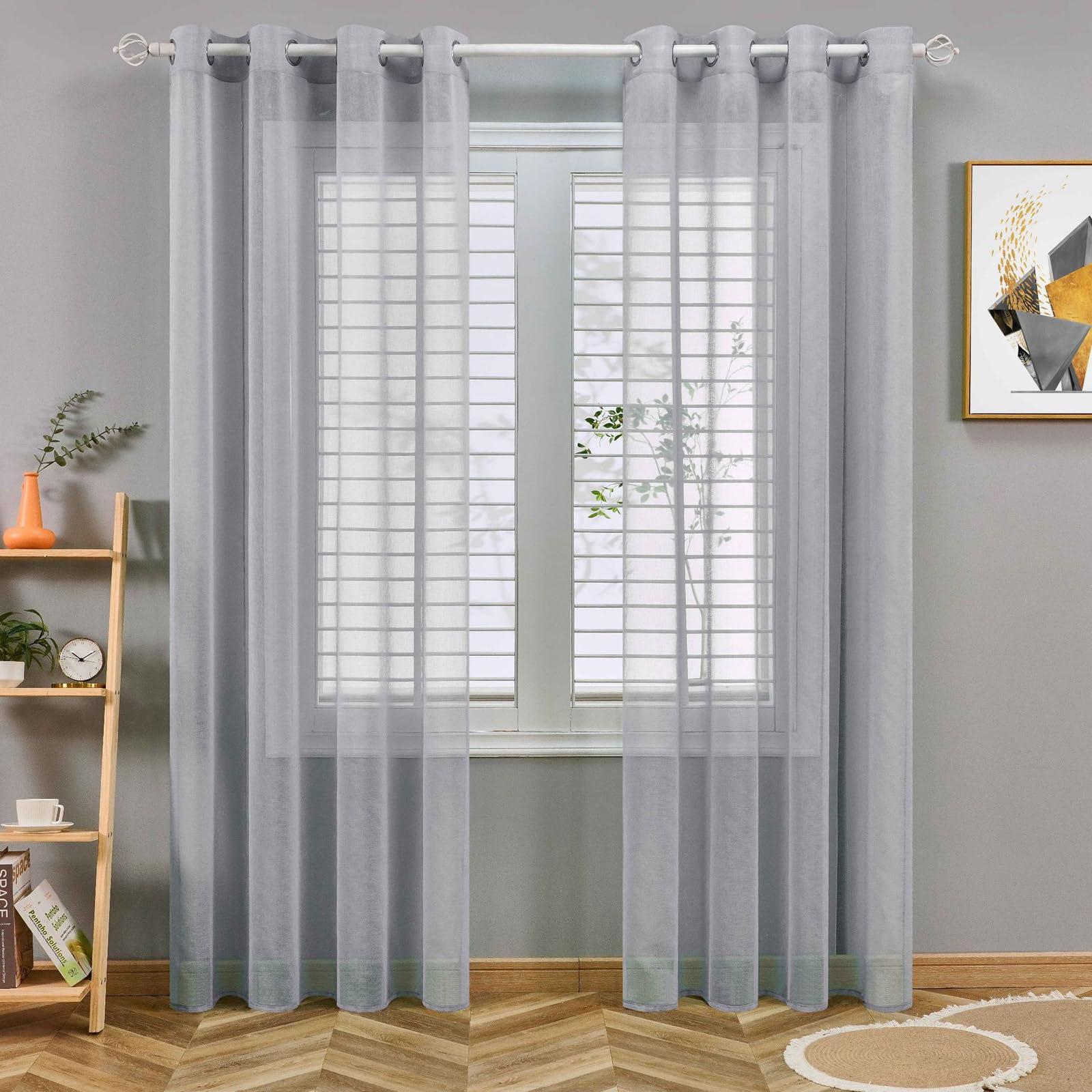 Voile Curtain 2 Panels Net Curtains for Windows, Light Filtering Sheer Curtains, Solid Color Semi Transparent Eyelet Panels for Bedroom Living Ro(Size:250x270cm/W 98" x L 106" (2 Panels),Color:Grey)