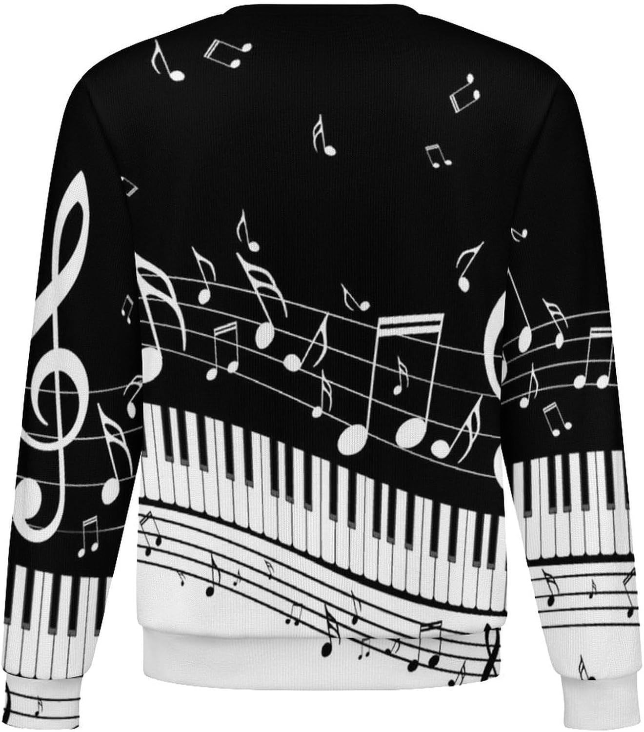 Piano Keys with Musical Notes Print Loose Fitting Pullover Sweater Soft, Warm, and Comfortable
