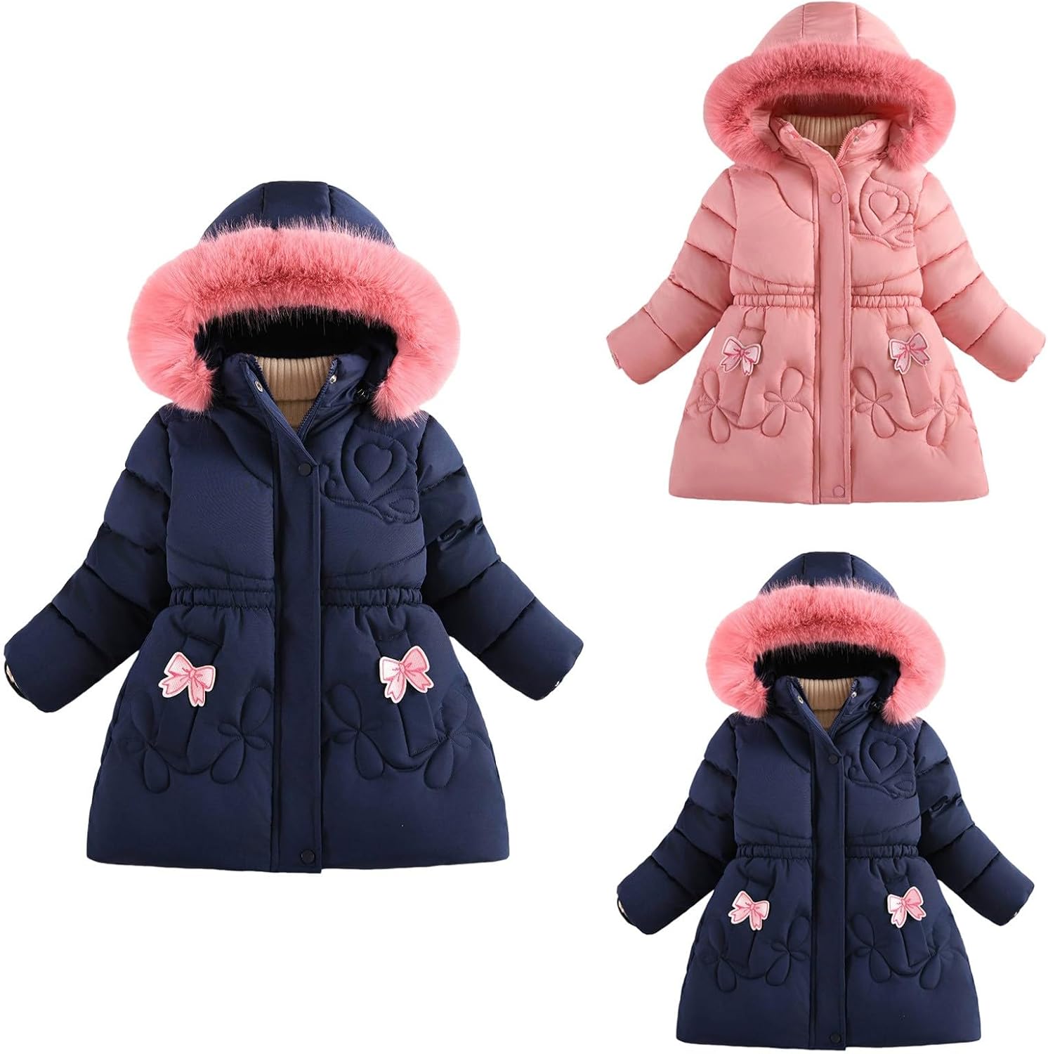 Girls Winter Long Puffer Coat Fur Hooded Down Jacket Kids Windproof Warm Parka Snow Coats Insulated Quilted Outerwear