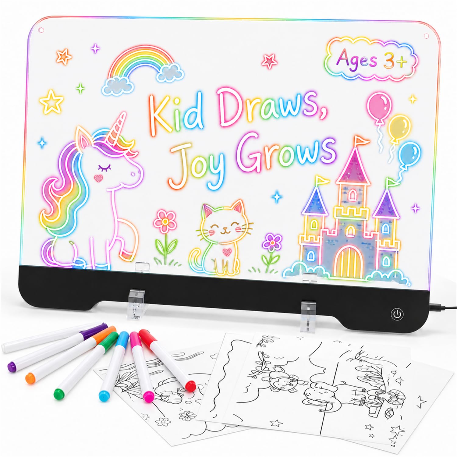 WELLOKB LED Drawing Board for Kids, 13.8''×10'' Reusable LED Writing Board