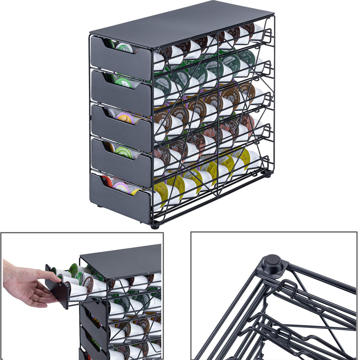 K CUP - Soporte para cápsulas de almacenamiento con gran capacidad, color negro (105 cápsulas - 5 niveles)