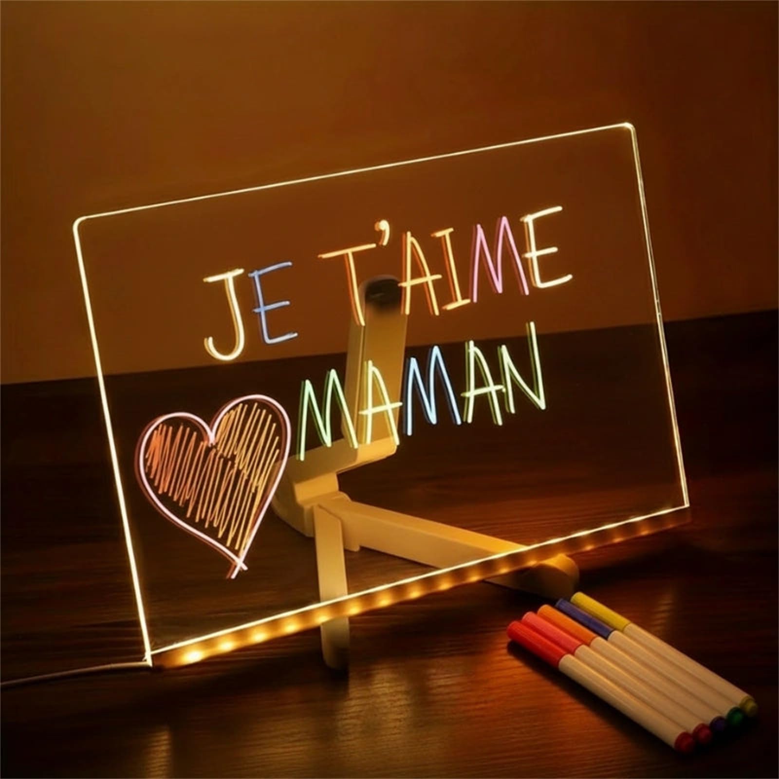 LouLouScreen - Planche à dessin lumineuse à LED pour enfants Table à dessin en acrylique, avec sept stylos de couleur, un support réglable, une surface d'écriture effaçable