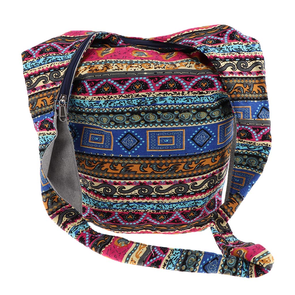 Bolso bandolera bohemio con cremallera en la parte superior, color azul