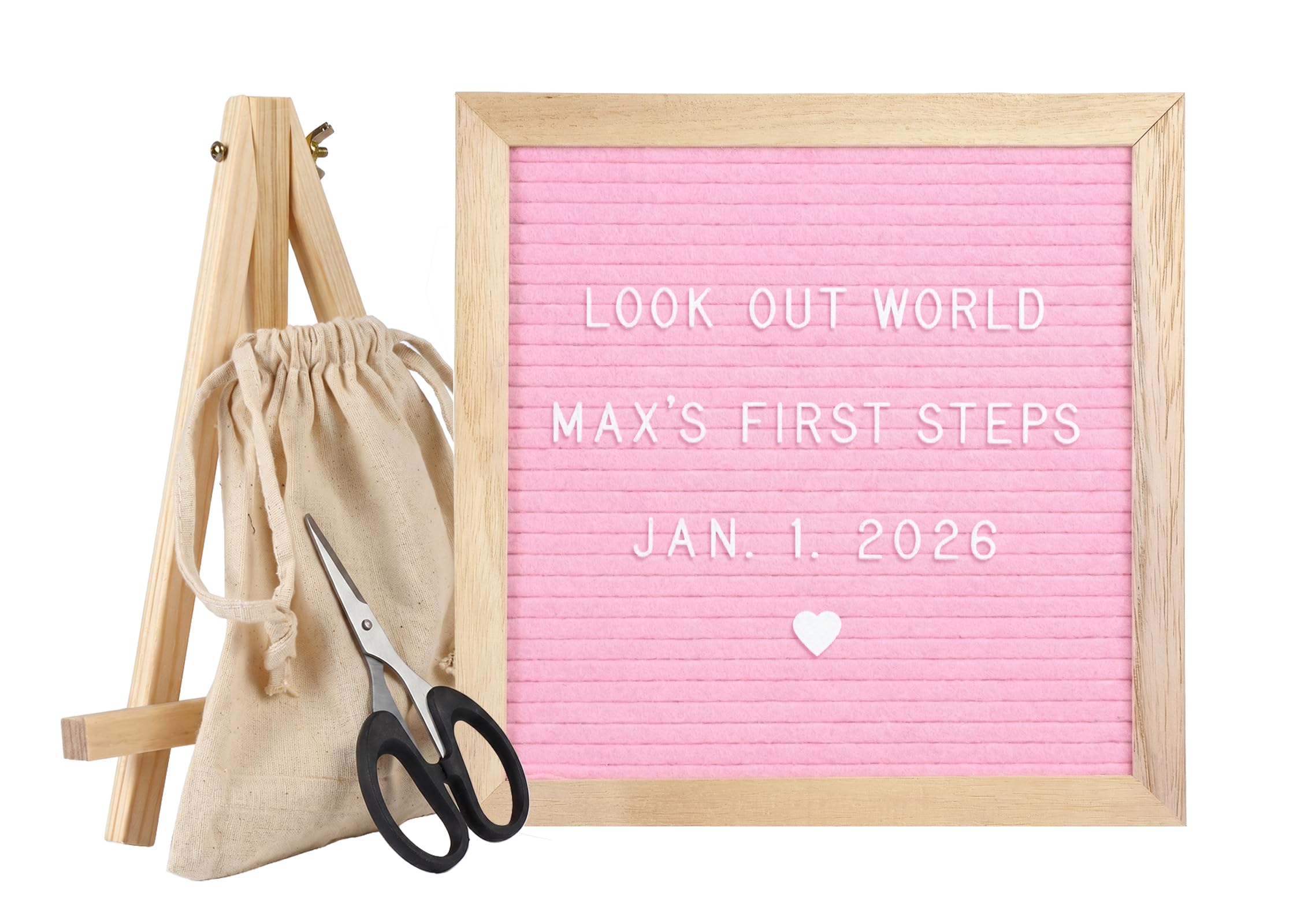 Felt Letter Board, 10x10 Inch Changeable Message Board with Stand – 340 Letters, Numbers & Symbols, for Baby Announcements, Milestone Memories, Home Office & Party Decoration Gift, Pink