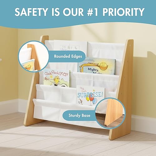 Miniatura 6 de Humble Crew - Estantería para niños de 4 niveles, madera natural/blanca - Estantería premium para libros para habitaciones infantiles con cuatro