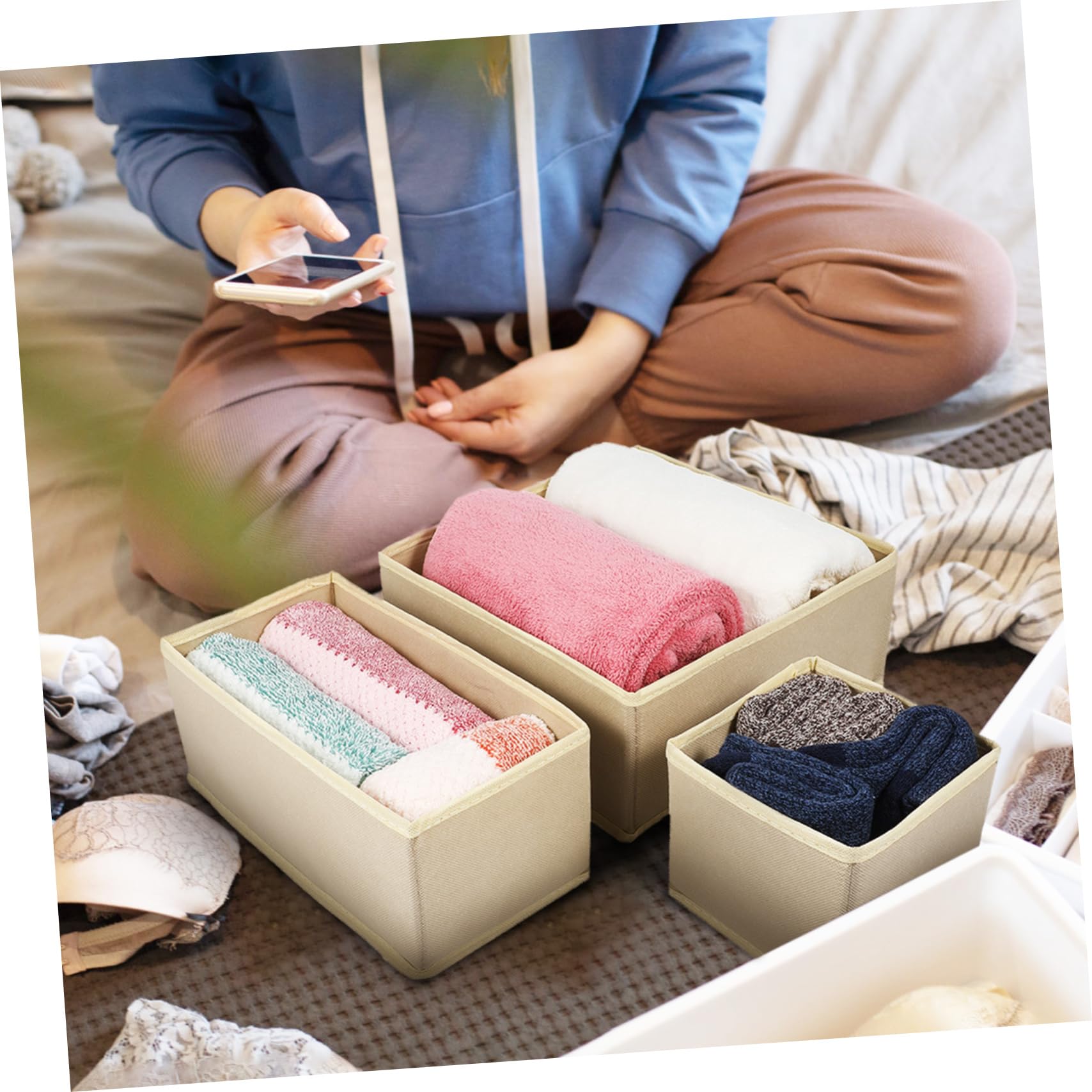 GLEAVI Organizador de Ropa Interior para Armario 6 Unidades Beige