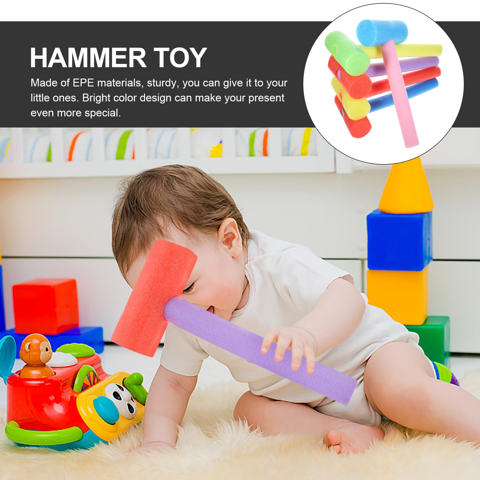 ifundom Martello Giocattolo in Schiuma Leggero E Portatile Per Bambini Set 5 Pezzi Strumenti Per Attività Motorie E Gioco Educativo Premio Per Feste E Carnevali