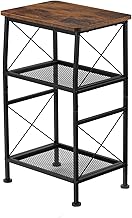 ruboka 3-Tier Small End Tables,Narrow Side Table with Steel Grid Storage Shelves,Slim Nightstand X-Design Sofa Side Table Small Bookshelf Bookcase,Display Rack for Living Room,Bedroom (Rustic Brown)