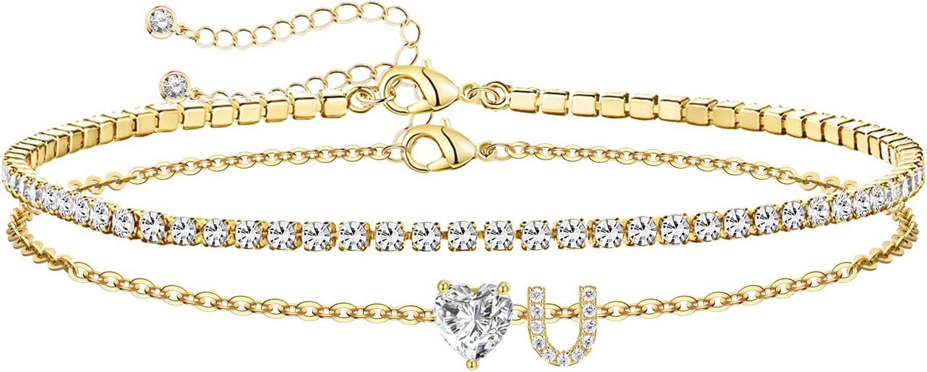 – Gold Initial U Ankle Bracelets for Women, Waterproof Gold Filled Layered Anklets for Women, Non Tarnish Women's Anklets Adjustable Large Ankle Summer Beach Foot Jewelry