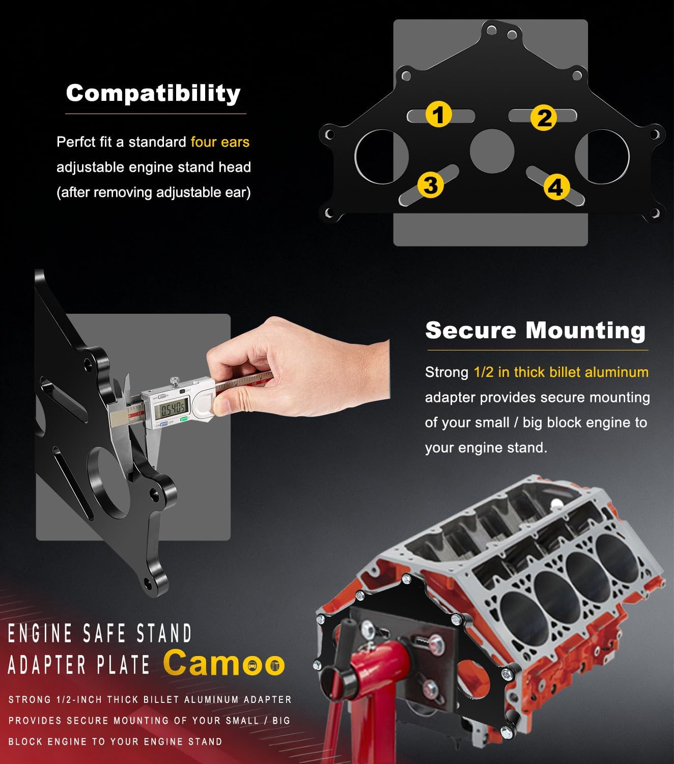 Billet Aluminum Engine Safe Stand Adapter Plate Engine Stand Plate For Chevy Small/Big Block and Duramax, SBC, BBC, LS, LT Series Engines