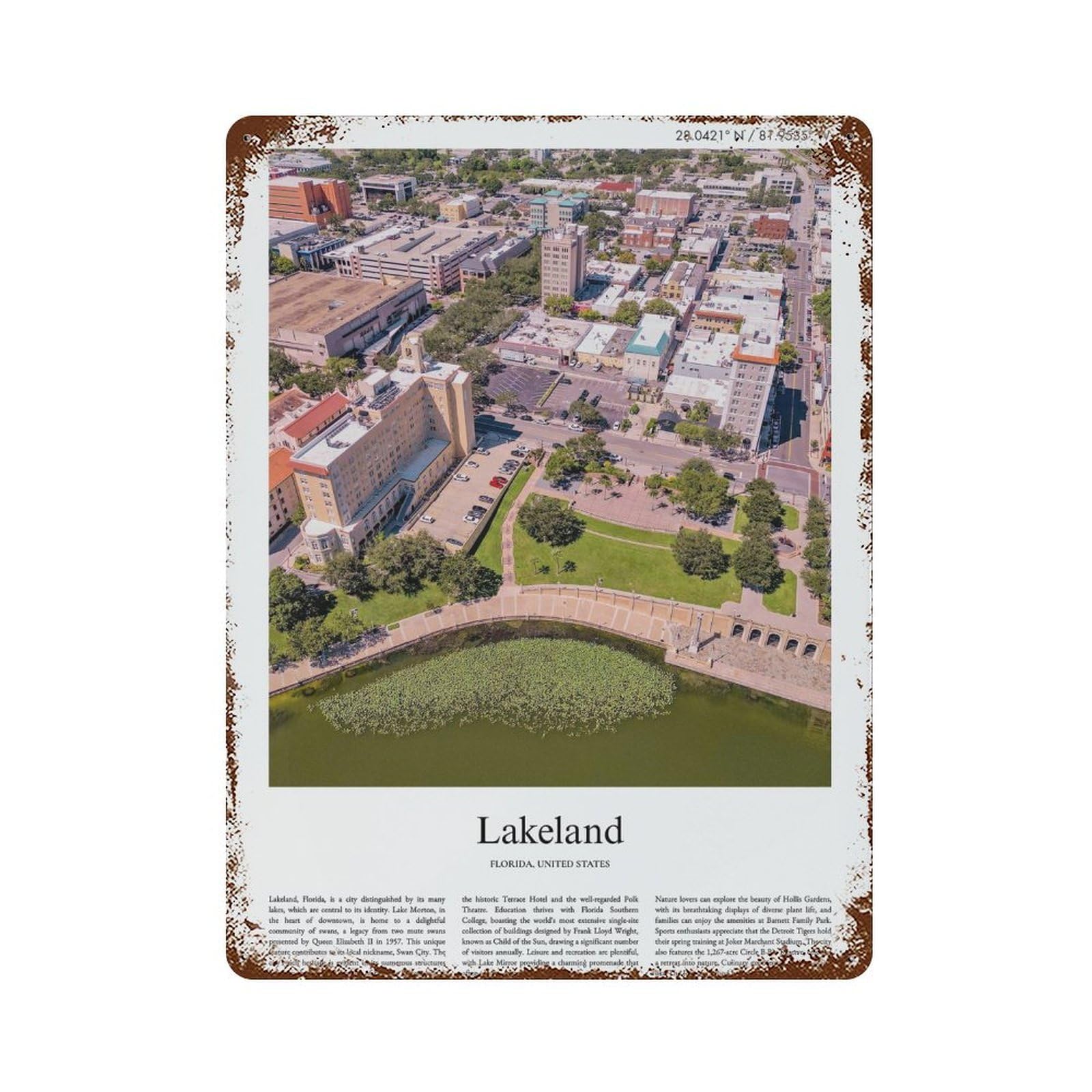 xiaoxiaoshen Lakeland Florida, United States, USA City Scenery Wall Decor Art Metal Tin Poster Modern Home Decor Art Home Bar Shop Decorations Vintage Sign 40x30cm