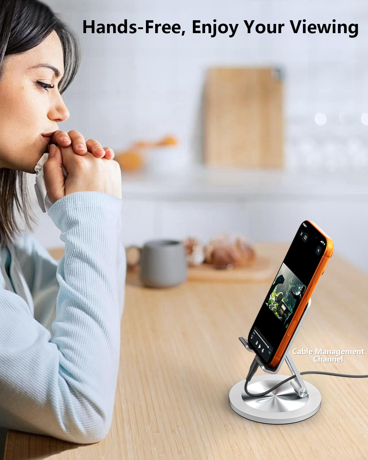Supporto per telefono da scrivania, girevole a 360°, doppio supporto pieghevole regolabile, base in alluminio resistente, antiscivolo, stabile, per casa, ufficio, studio, adatto per telefoni