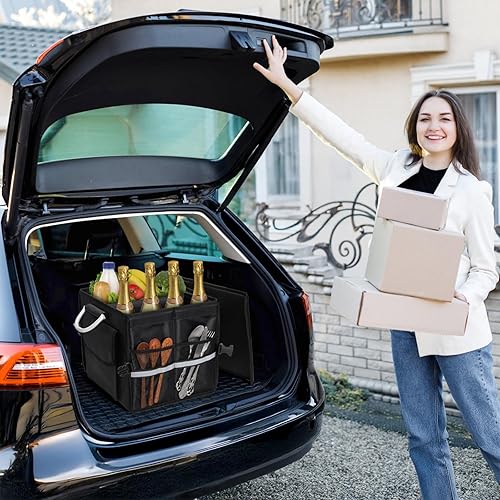 Miniatura 7 de Frcctre Organizador de maletero de coche con tapa, pequeño organizador plegable de 28 litros, contenedor de almacenamiento impermeable de poliéster