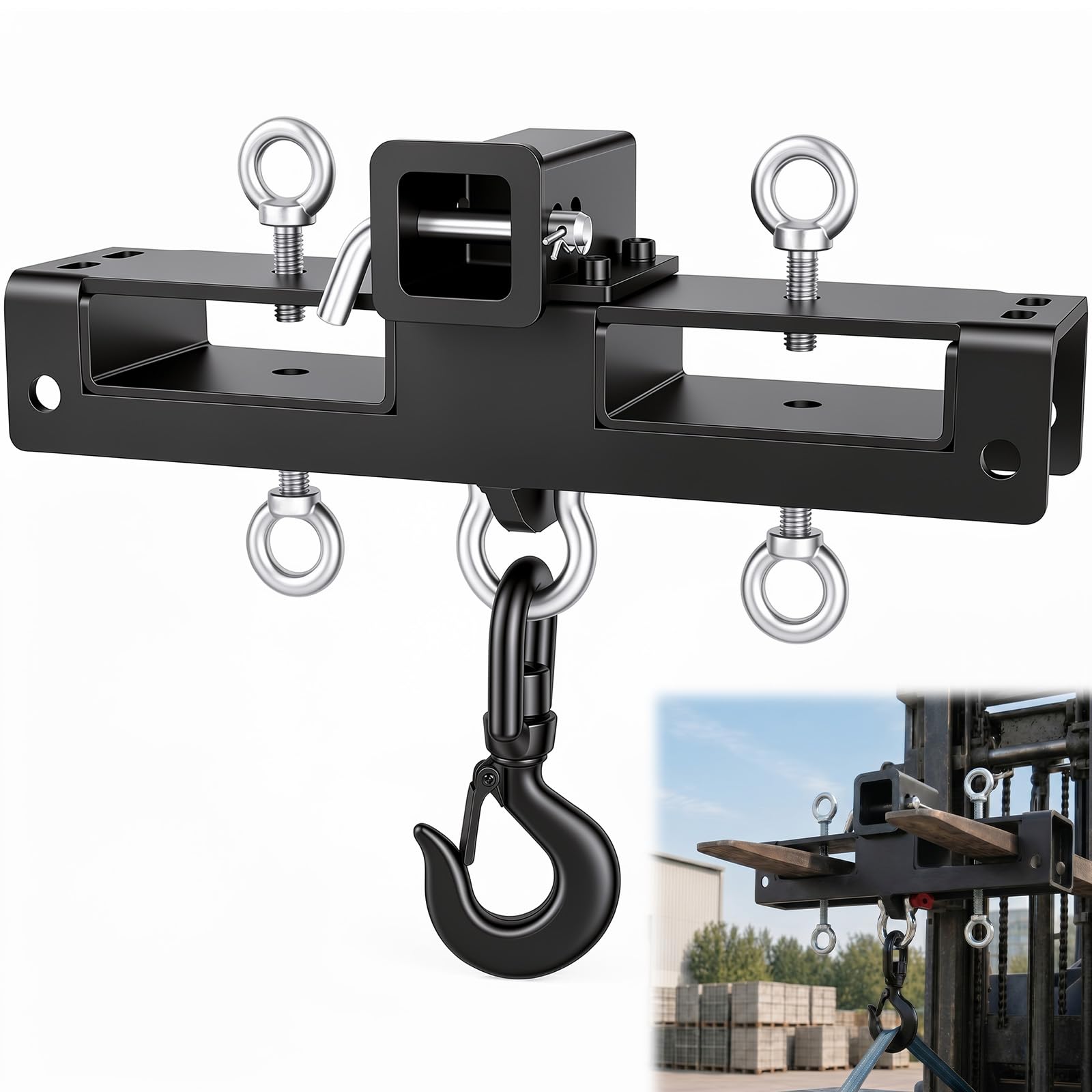 Outus Heavy Duty Forklift Lifting Hook Attachment, 10 Ton Dual Fork Mount Forklift Crane Hook with 2" Trailer Hitch for Lifting, Towing, Machinery, Generators, Drums &amp; Tractor Forks