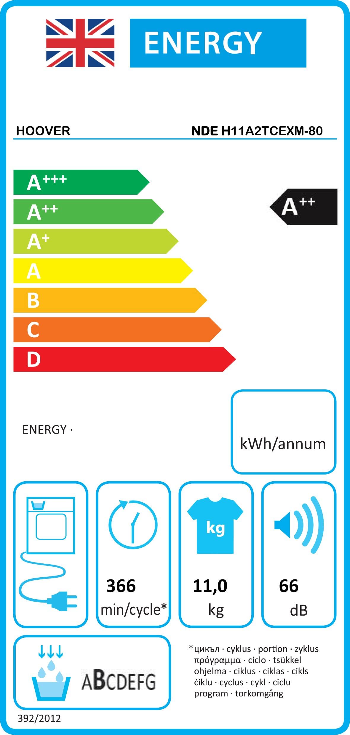 Hoover H3W69TME 9KG 1600 Spin Washing Machine White918/8631, 47 OFF